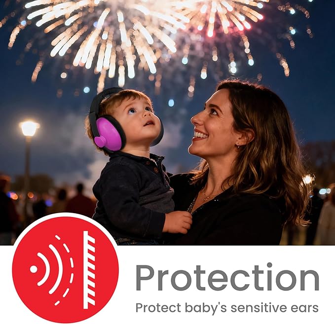 Baby Headphones for Noise Protection - Infant Ear Muffs Noise Protection - Toddler Noise Cancelling Headphones - Baby Ear Protection for 0 to 36 Months, Adjustable - Pink