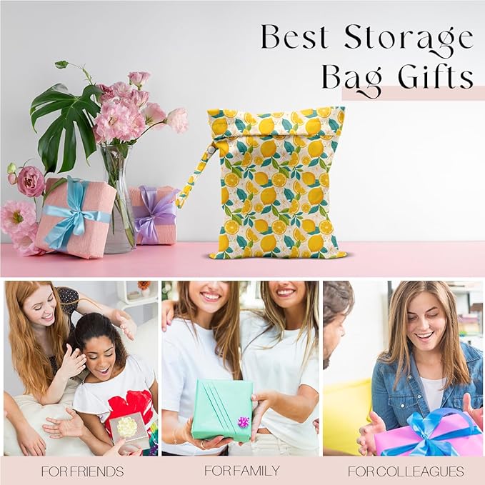 Wet Bag, Wet Dry Bag, Waterproof Swim Bags, Machine Washable Reusable Bags for Beach, Pool, Diapers, and Dirty Yoga Gym Clothes(Summer Fruit Lemon Pattern