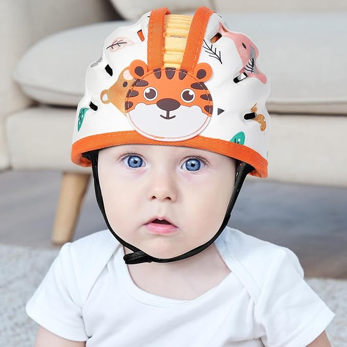 Baby Head Protector for Crawling and Walking, Anti-Collision Soft Infant Helmet for 6-24 Months, Breathable & Ultra-Lightweight & Expandable and Adjustable (Orange Tiger)