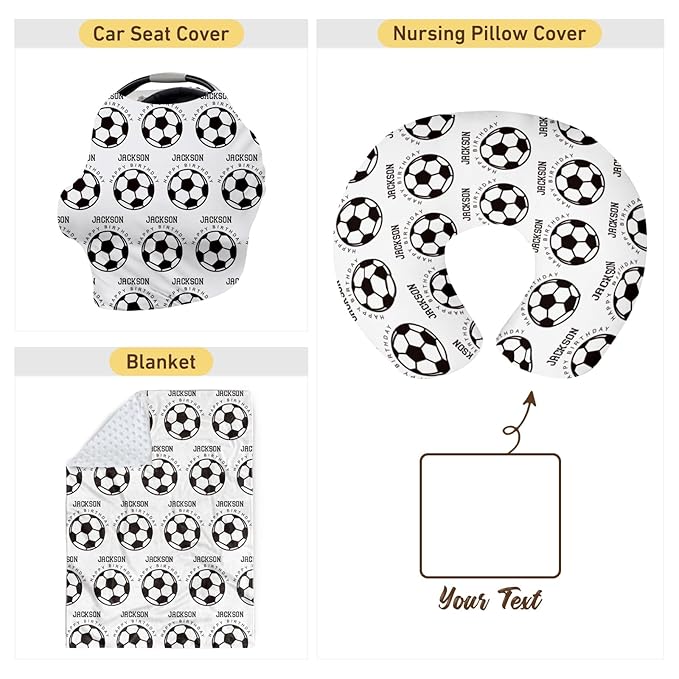Baby Nursing Pillow Cover - Personalized Name White Soccer Theme Breastfeeding U-Shaped for Bottle Feeding, Ultra Soft Comfortable Breastfeeding Pillow Cover for Infant Baby Boys and Girls