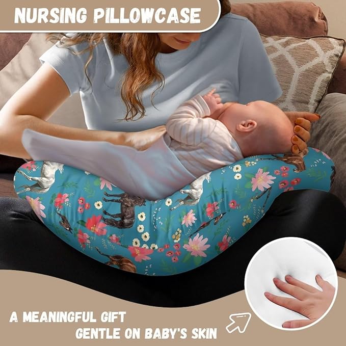 Horse and Red Floral Nursing Pillowcase Nursing Pillow Cover Cuddle Pillow Slipcover Detachable Nursing Pillow Protective Baby Feeding Baby Essentials