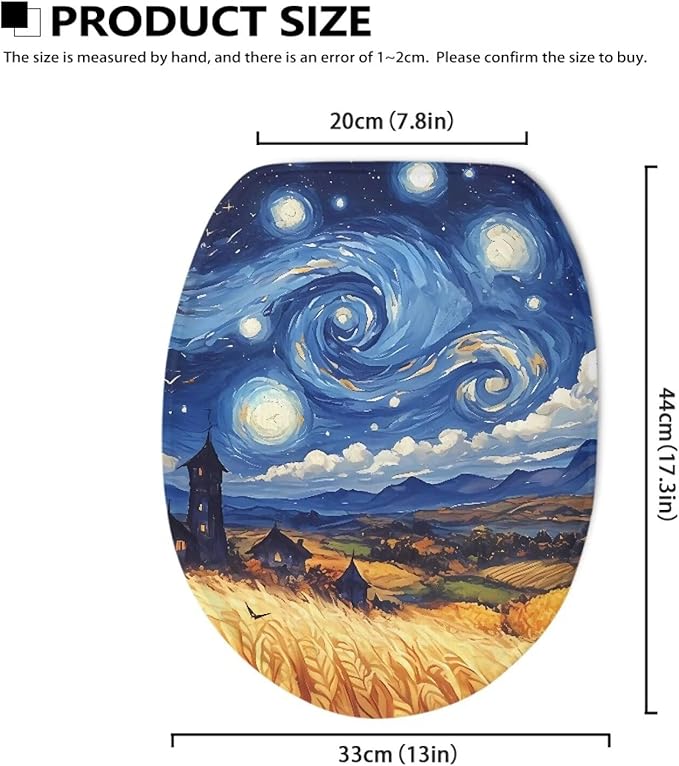 Toilet Lid Covers Flannel Fabric Breathable Toilet Seat Covers Starry Night Oil Painting Toilet Lid Cover Dustproof Seat Covers Keep Clean Tidy Reusable Toilet Protector