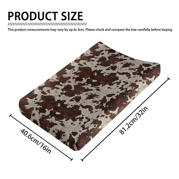 Brown Wild Cow Print Changing Pad Cover Baby Nursery Diaper Changing Pad Sheets Soft Breathable Wipeable Diaper Pad Covers for Changing Table 32"x16"
