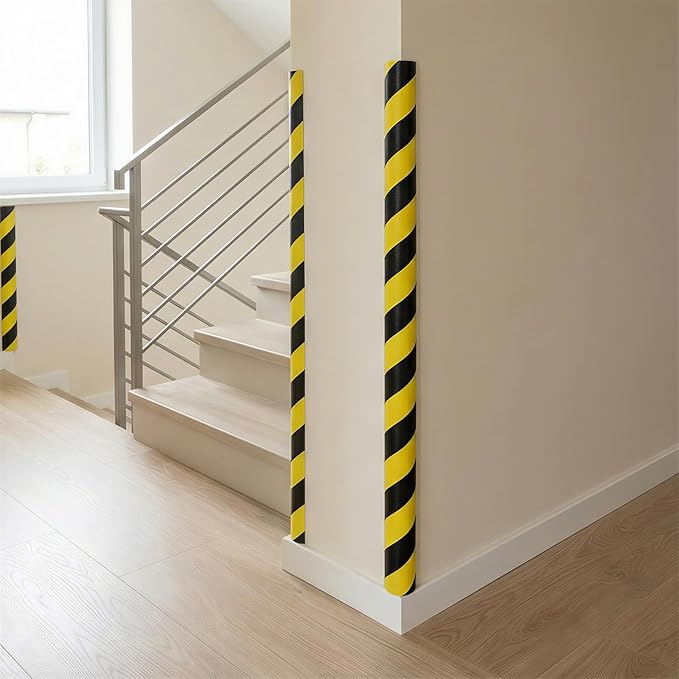 4 Pack Wall Corner Guards Edge Protector | 16.4 ft | Yellow & Black Warning Stripes | High-Density NBR Foam | Self-Adhesive Bumper for Garage/Warehouse