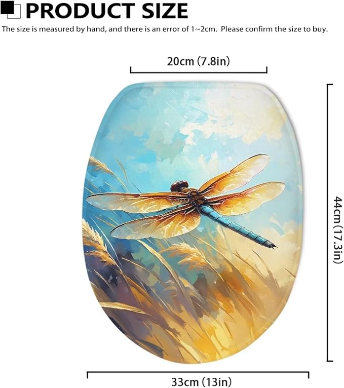 Dragonfly Print Toilet Lid Covers Flannel Fabric Toilet Seat Covers for Bathroom Soft, Dustproof Seat Covers Pad Keep Clean Tidy Fits Most Toilet Cover Seat