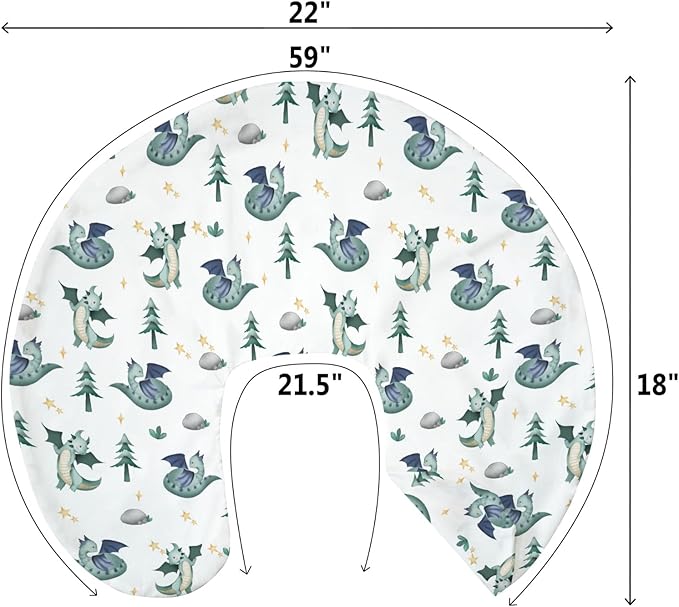 Fairytale Dragon Trees Stars Baby Nursing Pillow Covers for Boy Girl Cute Dragons Green Nursery Feeding Pillowcase for Breastfeeding Pillows Fantasy Animal Soft Stretchy Slipcover for Newborn Infant