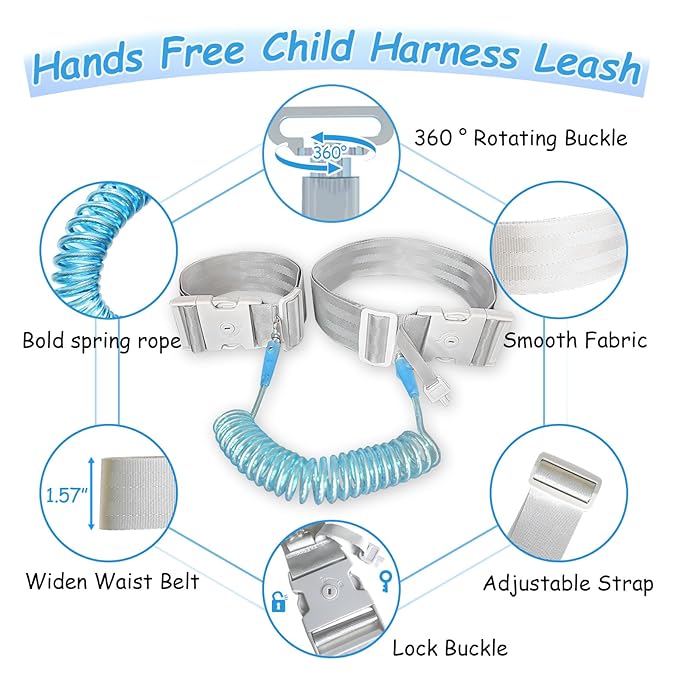 Hands Free Toddler Leash for Kids with Lock, Adjustable Child Harness Leashes for Toddlers, Baby Walking Harness for Outdoor Travel, Safety Harness for Kids with Autism Special Needs ADHD