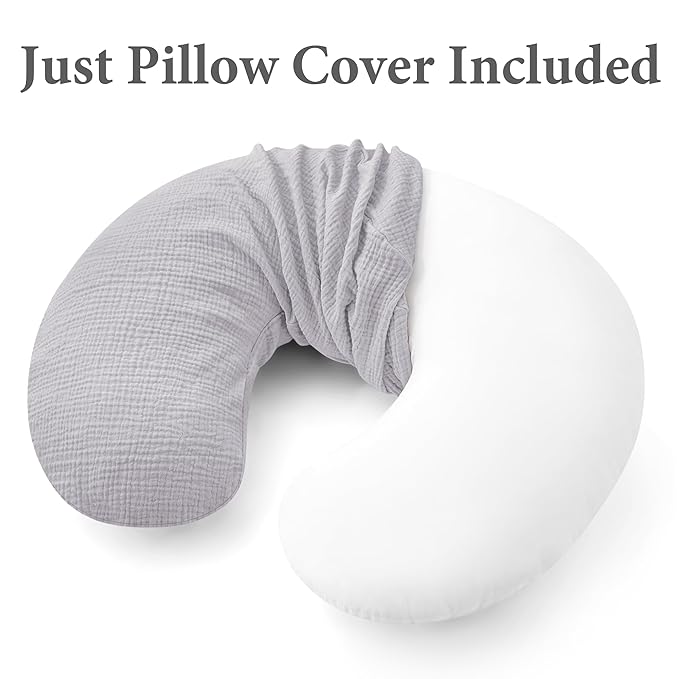 Pro Goleem Muslin Nursing Pillow Cover, 100% Cotton Soft Breathable Feeding Pillow Slipcover for Breastfeeding Moms, Fits Standard Infant Nursing Pillow, for Boys and Girls, 2 Pack (Grey&Green)