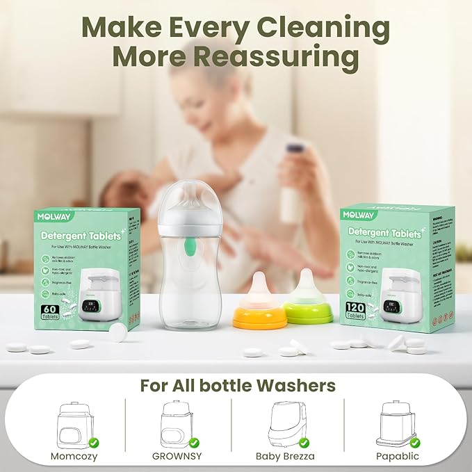 120 PCS Detergent Tablets, Detergent Washing Tablets for MOLWAY, Momcozy, GROWNSY, Baby Brezza Bottle Washer, Remove Milk Residue & Odor, for All Baby Bottle Washers