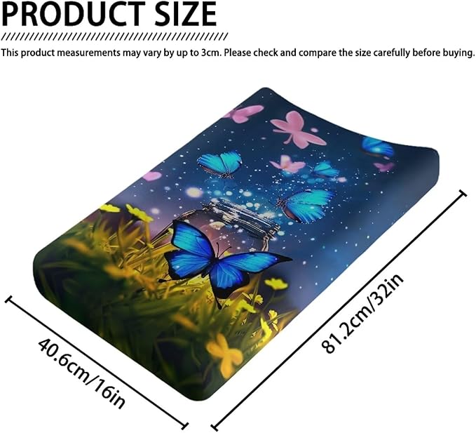 Heart Blue Butterfly Changing Pad Covers Waterproof Diaper Change Table Covers, Stretchy Change Sheet Fit for Most Change Pad Easy to Clean