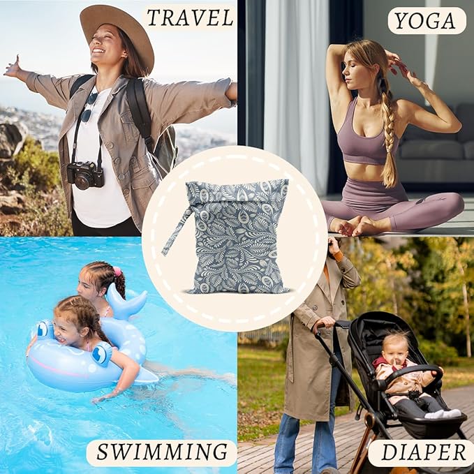2Pcs Plant Wet Bags 12x10 Inch, Leaves Waterproof Travel Laundry Bags, Washable Reusable Wet Dry Bag for Swimsuit Pool Beach Diapers Dirty Yoga Gym Clothes, Plant Gifts for Women Friend Travelers