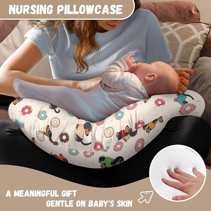 Cartoon Nursing Pillow Cover for Newborn Dachshund Print U-Shaped Nursing Slipcover Breastfeeding Pillow Case