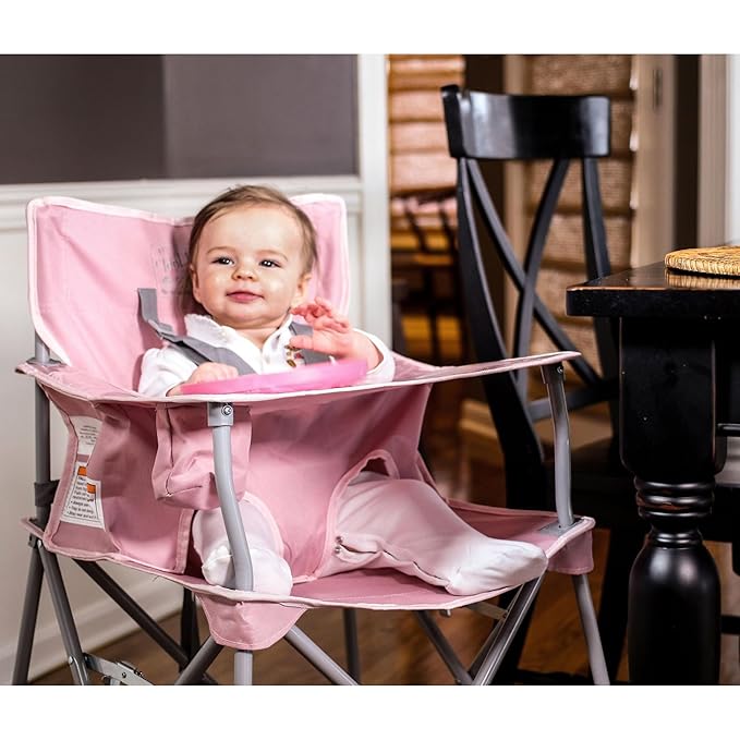 ciao! Baby Portable High Chair for Babies and Toddlers, Fold Up Outdoor Travel Seat with Tray and Carry Bag for Camping, Picnics, Beach Days, Sporting Events, and More (Blush)