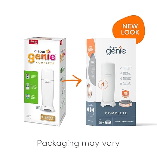 Diaper Genie Complete Diaper Pail (White) – Includes 1 Refill (Holds 270 Newborn Diapers) & 1 Carbon Filter
