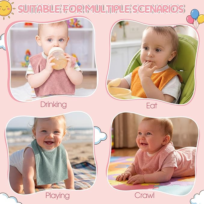 Foaincore 6 Pcs Pullover Baby Bibs Cotton Terry Toddler Absorbent Infant for Feeding and Drooling Towel Bib (Multi Colors)