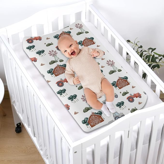 Farm Tractors Trees Windmill Truck Barn Changing Pad Cover Diaper Farmhouse Life Change Table Sheets for Baby Girls Boys Soft Stretchy Fitted Changing Table Mats Cover 32''x16''