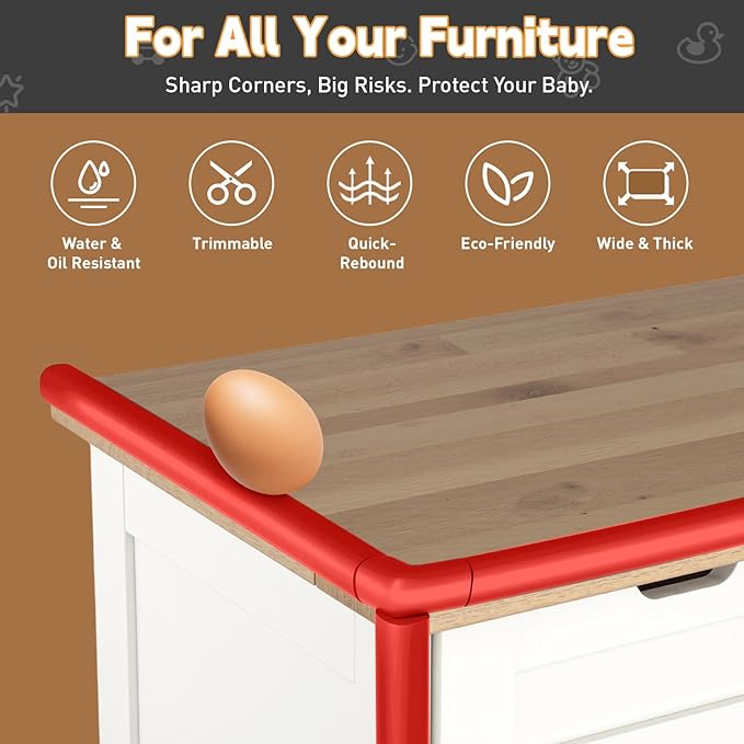 Thick Corner Edge Protector for Baby Proofing, 6.56Ft Furniture Edge Bumper with 10 L-Shaped & Soft Foam Corner Guards,Adhesive Baby proofing Bumper for Table, Small Toddler Bed (Red)