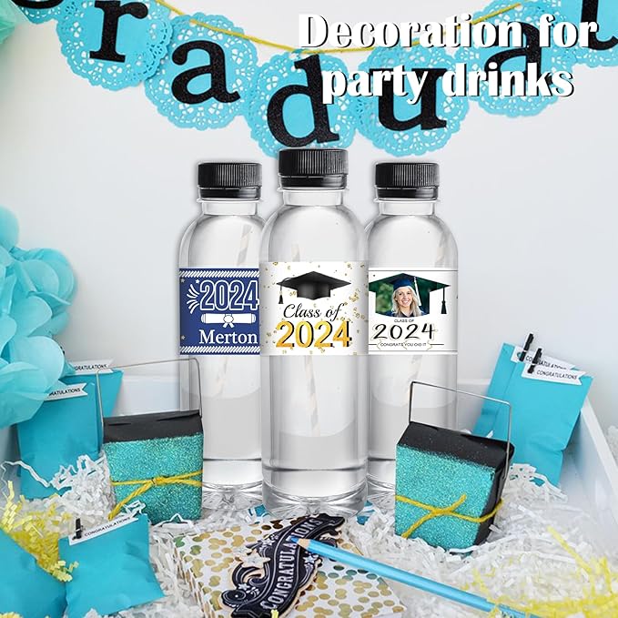 Personalized Water Bottle Labels for Graduation - Custom Name Stickers, Waterproof Printable Photo Labels, Graduation Gifts - 50 Pcs