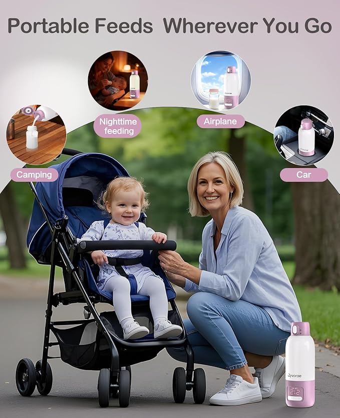 Portable Bottle Warmer for Travel, 17 oz Large Capacity & 16000mAh Extended Battery Life, 8 Temp Contorl, Breastmilk/Formula/Water/Milk 2Min Fast Warmer Heating, Ideal for Travel, Outdoor