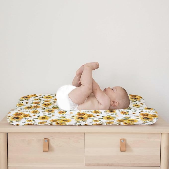Watercolor Yellow Sunflowers Changing Pad Covers Boho Sunflowers Leaves Baby Changing Table Sheets for Boy Girl Summer Wild Floral Soft Breathable Stretchy Diaper Changing Table Mats 32''x16''