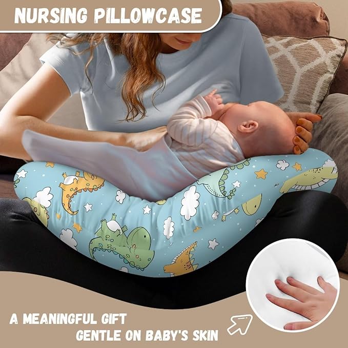 Cartoon Dinosaur Nursing Pillow Cover, Soft Cute Dinosaur Star Breathable Feeding Slipcover for Baby Boy and Girl Nursing Pillow Cover, Machine Washable