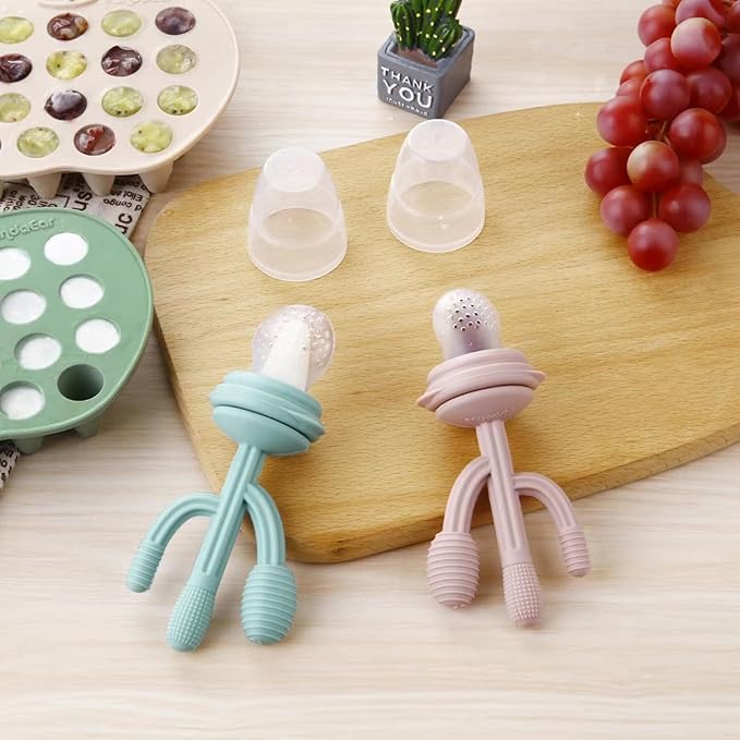 PandaEar 2 Pack Baby Breastmilk Popsicle Molds, Silicone Nibble Freezer Tray, Baby Fruit Food Feeder Teether Tray, 19 x 0.2 oz Baby Food Storage Container for Homemade Baby Food -Green&Tan
