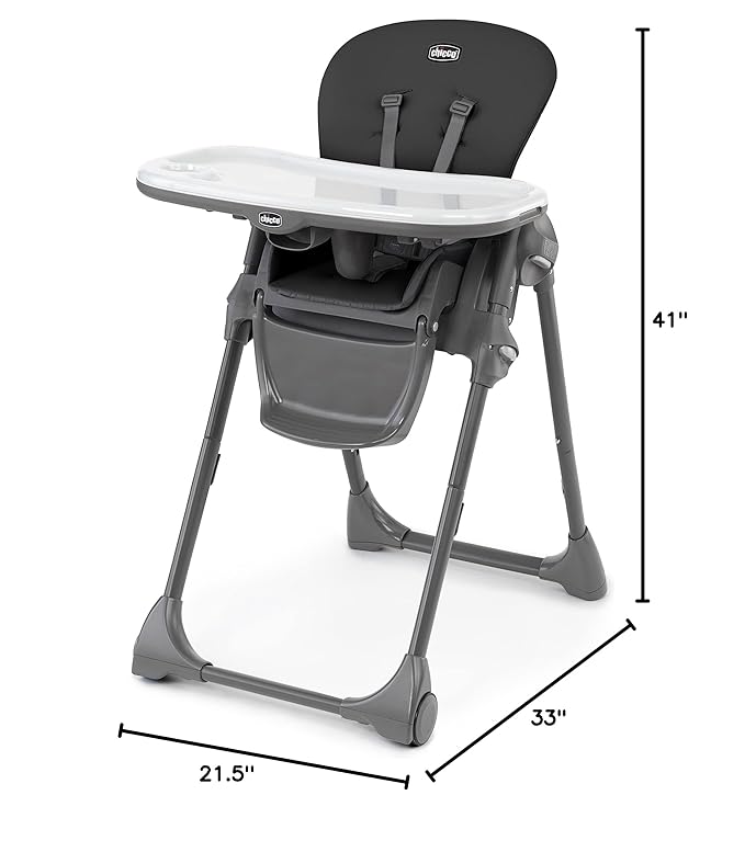 Chicco Polly Space-Saving Foldable High Chair with Easy-Clean Seat Pad, High Chair for Babies and Toddlers with Multi-Position Recline and Height Adjustment, for Children up to 40 lbs., Black/Black