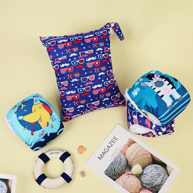 ALVABABY 3pcs Baby Swim Diapers with 1pcs Wet Bag Reuseable Washable & Adjustable for Swimming Lesson & Baby Boy and Girl 3YKL09