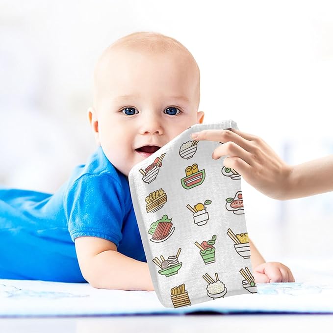 vvfelixl Baby Muslin Washcloths Asian Food Icons Baby Burp Cloths Cotton Babys Face Towel for Infants Soft 11.8 X 11.8 in, 3 Pack