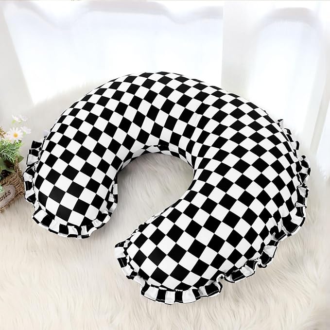 DILIMI Nursing Pillow Cover, Removable Ruffled Pillowcase for Breastfeeding Pillows, Ultra Soft Comfortable Slipcover for Baby Girl and Boy, Black Gingham