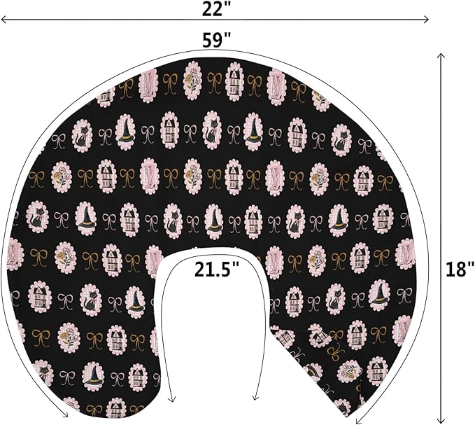 Cute Pink and Black Halloween Baby Nursing Pillow Covers for Girl Witch Cat Castle Floral Bows Nursery Pillowcase for Breastfeeding Pillows Spooky Halloween Soft Stretchy Removable Covers for Newborn
