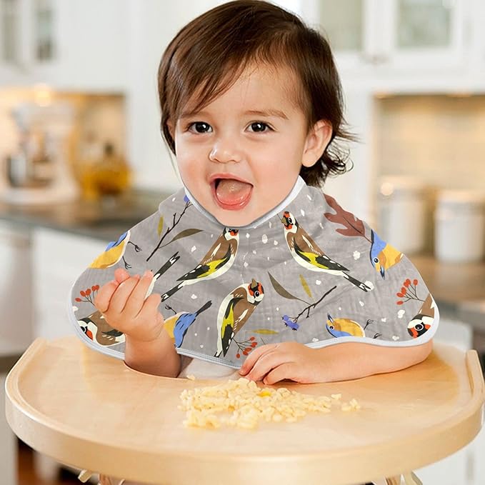 Autumn Bird Goldfinch Robin Berry Muslin Burp Cloths for Baby 4 Pack 100% Cotton Baby Washcloths Bibs for Boy Girl