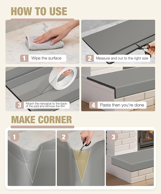 Fireplace Baby Proofing, 80'' Soft Seat Hearth Cushion for Baby Proof, Memory Foam Brick Fire Place Bumper Protector Pad for Babies Child Children Toddlers (Grey)