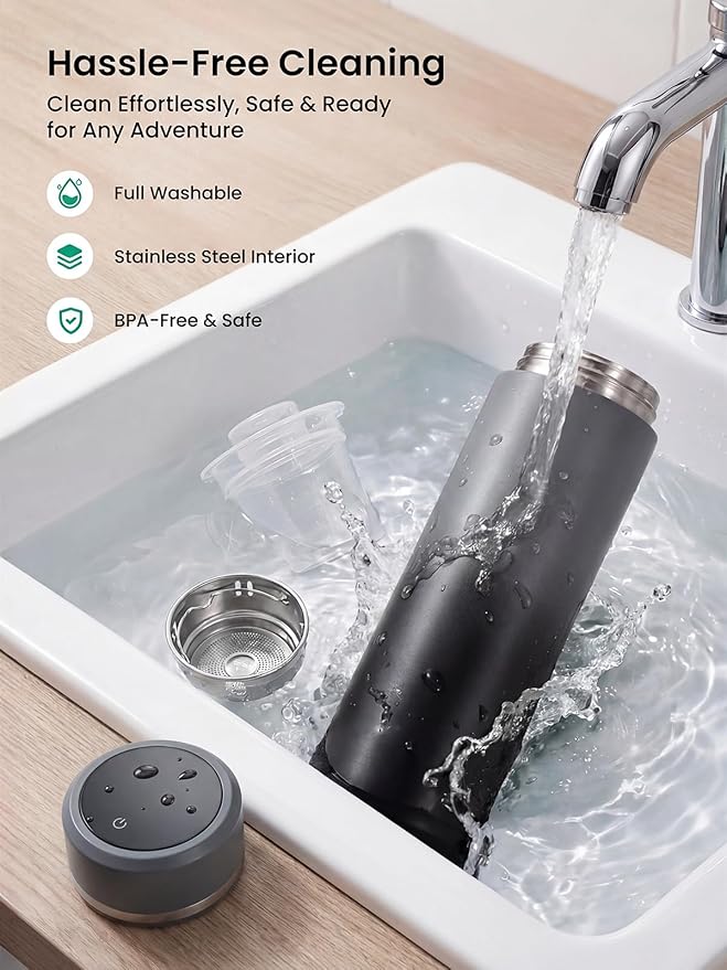 Grownsy Portable Baby Formula Bottle Maker, Rapid Cooling in 3 Min, Pure Physical Cooling, No Power Needed, Smart Color Temp Display, Travel & Night Feeding Essential, Includes Formula Dispenser,Black
