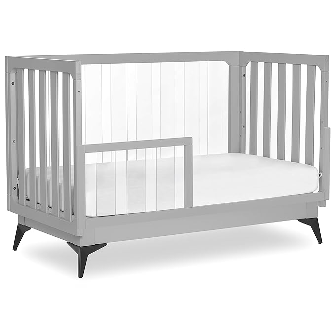 Evolur Acrylic Millennium 4 in 1 Convertible Crib Toddler Rail I Easily Coverts to Toddler Bed & I Acrylic Slats, Pebble Grey (702AC-PG)