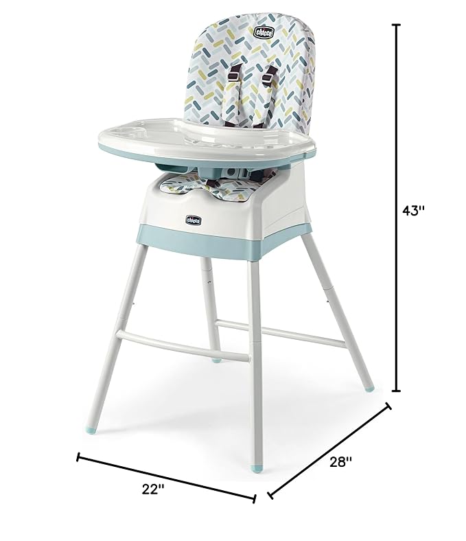 Chicco Stack 1-2-3 Multi-Use Convertible High Chair for Babies and Toddlers, 5-Point Harness and 3-Position Recline, Easy-Clean Baby High Chair Booster Stool Combo | Cadiz/Blue