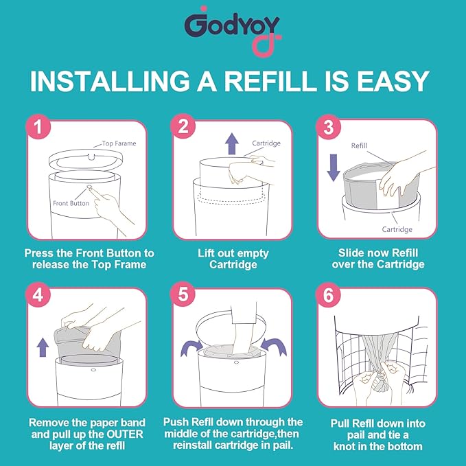 Refills Compatible with DEKOR Classic Diaper Pail Refill Bags| 4 Pack| Super Powerful Odor Eliminator Extra Thick Diaper Pail Bags| Each Holds up to 2772 Diapers| Fresh Lemon Scent| Easy to Replace