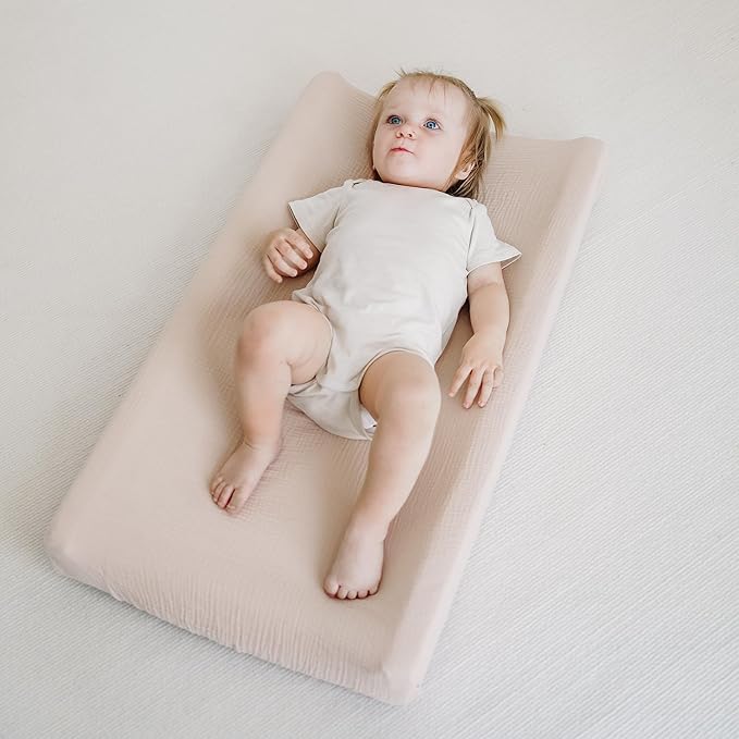 MairMore Changing Pad Cover for Neutral Baby Muslin Soft Cotton Diaper Changing Table Pad Cover Changing Pad Sheets for Girls and Boys - 2 Pack(Clay & Ivory)