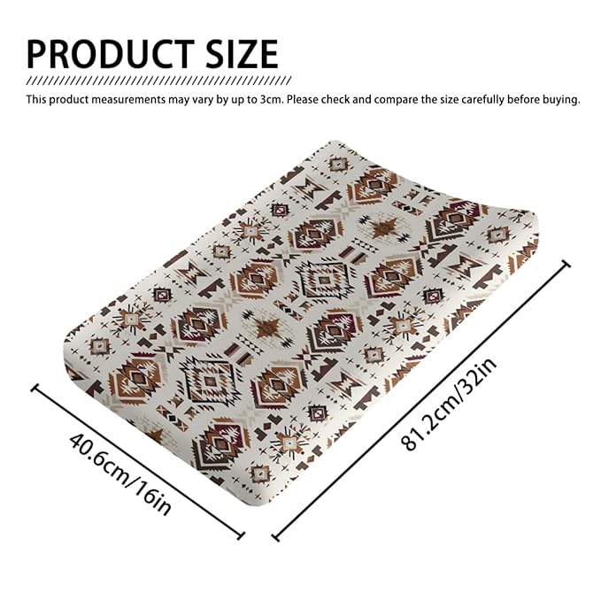 Western Tribal Geometric Pattern Baby Changing Pad Cover,Unisex Native American Nursery Diaper Changing Table Pad Mat Sheet for Boys Girls-16x32