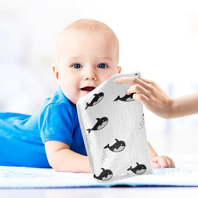 vvfelixl Little Cute Orca Baby Burp Cloths Baby Muslin Washcloths for Boys Girls Cotton Babys Face Towel for Newborn Infants Soft and Absorbent 11.8 X 11.8 in, 5 Pack