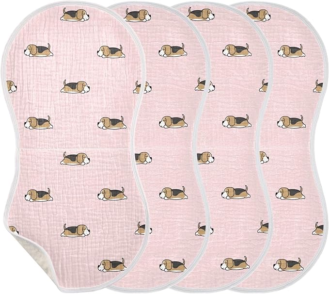 vvfelixl Burp Cloths Lazy Beagle Puppy for Baby Boy Girls Baby Washcloths Burp Rags 1 Pack Pink