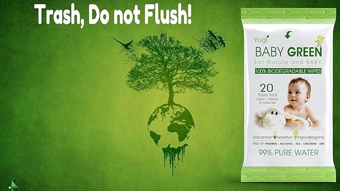 Baby Green Wipes Unscented compostable Organic Biodegradable – Travel Pack (12 Packs of 20) 240 for Sensitive Skin