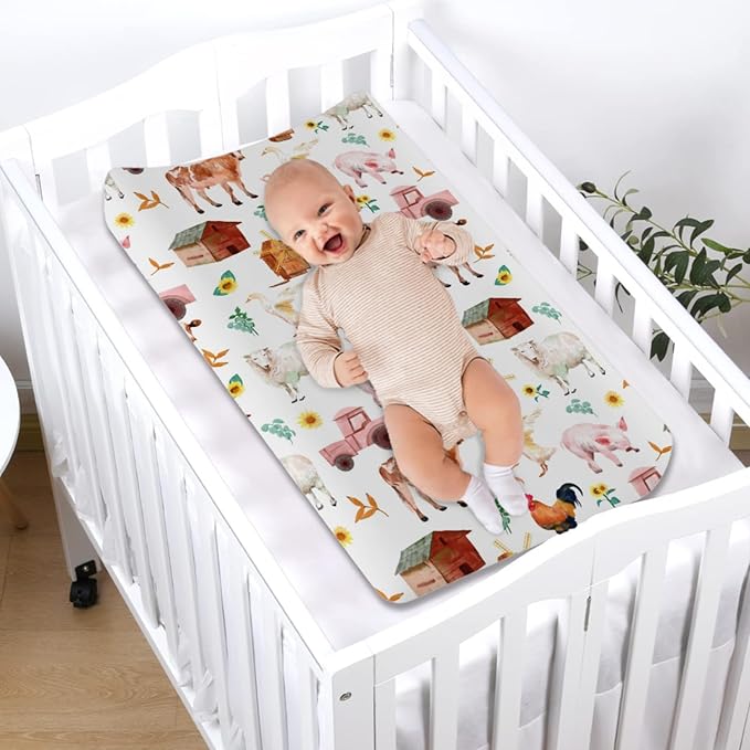 Watercolor Farm Animals Changing Pad Cover Barn Cow Lamb Pig Hen Duck Tractor Baby Diaper Changing Table Sheets for Boys Girls Soft Stretch Fitted Baby Changing Table Mats Covers 32''x16''