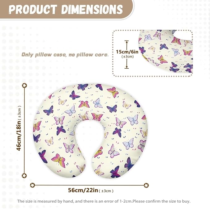 Colorful Butterfly Newborn Nursing Pillow Cover with Hidden Zipper Ultra Soft Skin-Friendly Baby Nursing Pillowcase Easy to Put On & Take Off Breastfeeding Pillow Slipcover