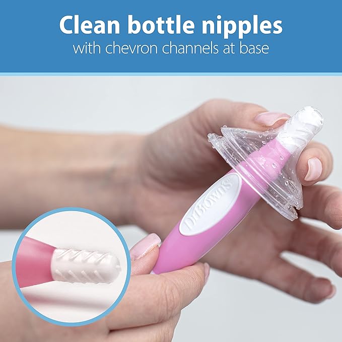 Dr. Brown's Natural Flow Anti-Colic Options+ Narrow Baby Bottles, Floral Designs, 8oz/250mL, Pink, 0m+ & Reusable Sponge Baby Bottle Cleaning Brush with Suction Cup Stand, Pink 1-Pack