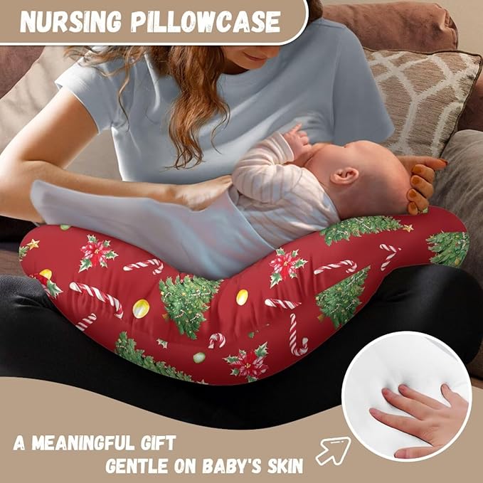 Christmas Nursing Pillow Cover for Breastfeeding, Christmas Decor Xmas Tree Breastfeeding Covers for Nursing - Soft, Comfortable & Machine Washable, Ideal for New Moms