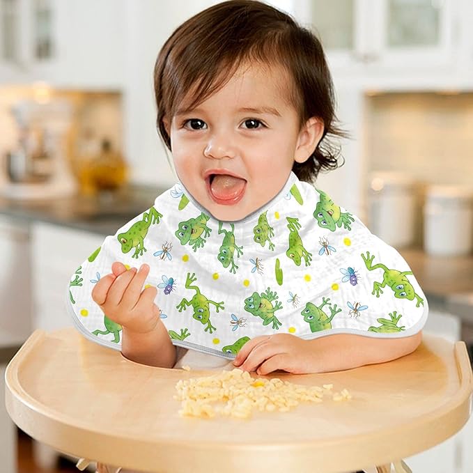 Cartoon Frog Lily Lotus Leaf Muslin Burp Cloths for Baby 4 Pack 100% Cotton Baby Washcloths Bibs for Boy Girl