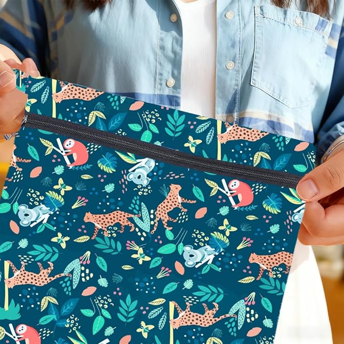 2Pcs 2 Sizes Animal Print Wet Dry Bag Beach Wet Bags Forest Pattern Polyester Waterproof Sandproof Reusable Storage Zipper Pouches for Friends Swimsuit Travel Dirty Diaper Clothes Gifts