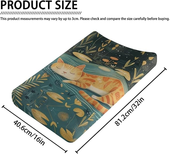 Changing Pad Covers for Boys Girls, Leaf Cat Diaper Changing Table Pad Cover Soft Breathable Changing Mat Cover for 32''x16" Cute Birthday Gifts for Baby