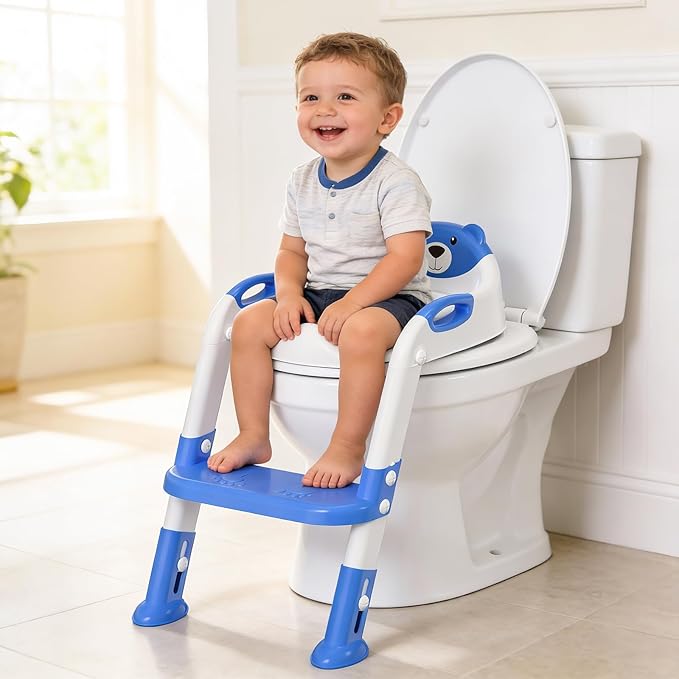Potty Training Seat ,SKYROKU Potty Training Toilet with Step Stool Ladder, for Kids Boys Girls Toddlers - Comfortable Safe Potty Seat with Anti-Slip Pads Ladder (8838-DarkBlue)